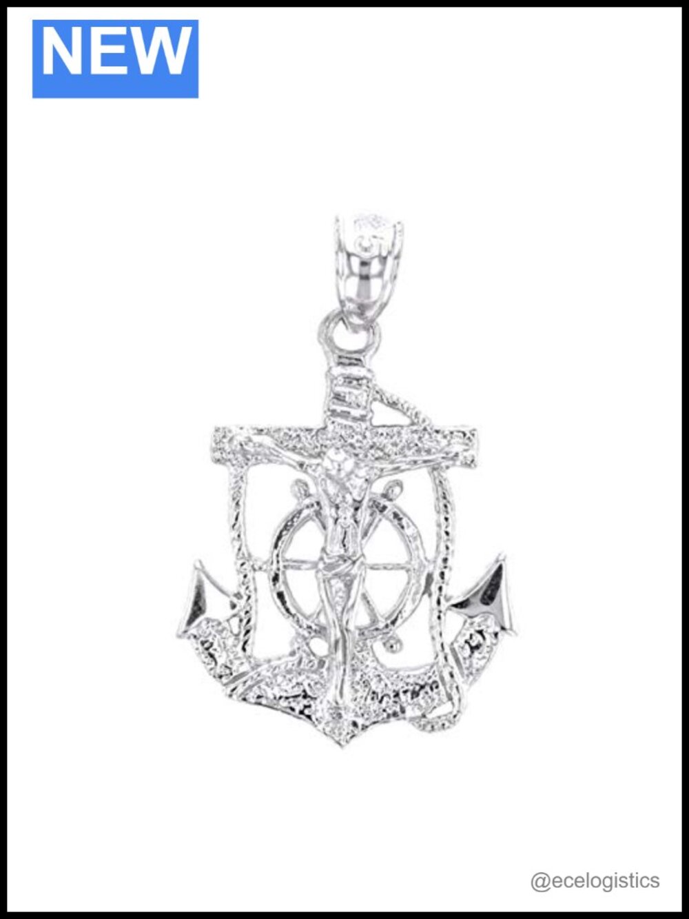 Sterling Silver Mariners Anchor Crucifix Pendant Religious Jewelry